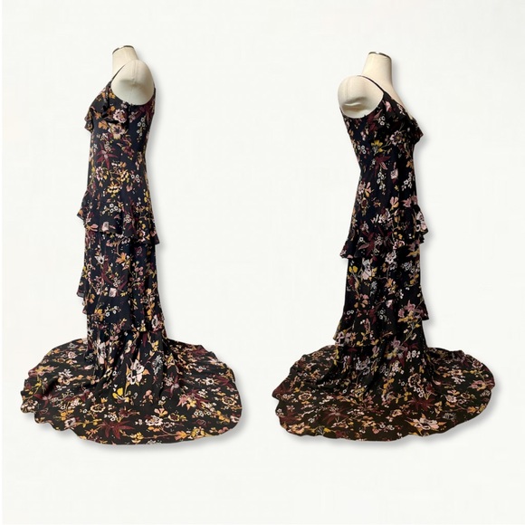A.L.C. Zaydena Ruffle Floral Silk Maxi Dress Size 4 Spaghetti Strap - Picture 7 of 13